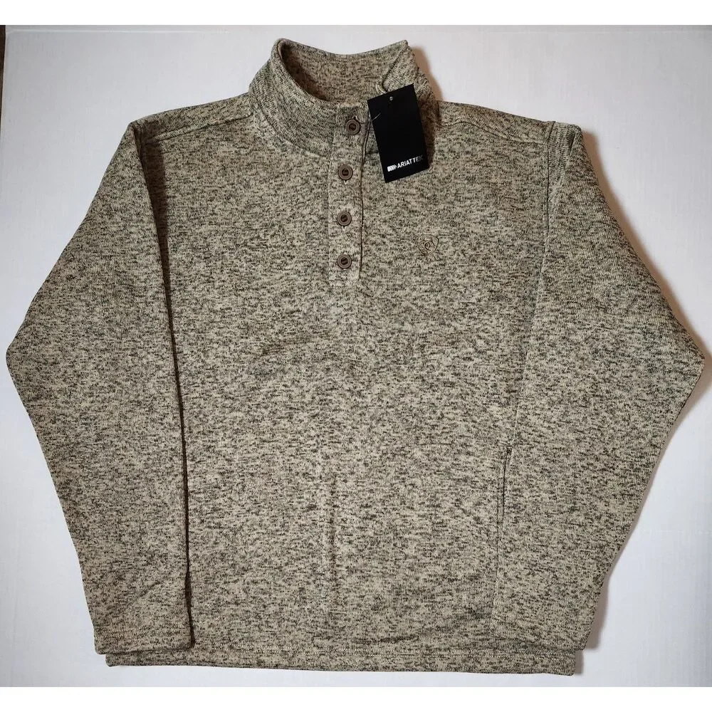 ARIAT Caldwell 1/4 Button Sweater Men's Large Beige